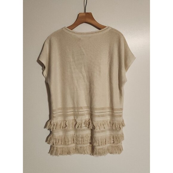 Lauren Ralph Lauren Fringe Trim Top Sweater Cream Boho Festival Size Small NWT - Picture 9 of 16